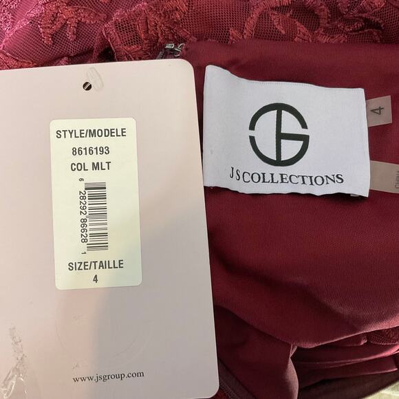 JS Collections Women's Formal Dress Size 4 Red Lace Long Sleeve Evening Gown - Picture 7 of 11